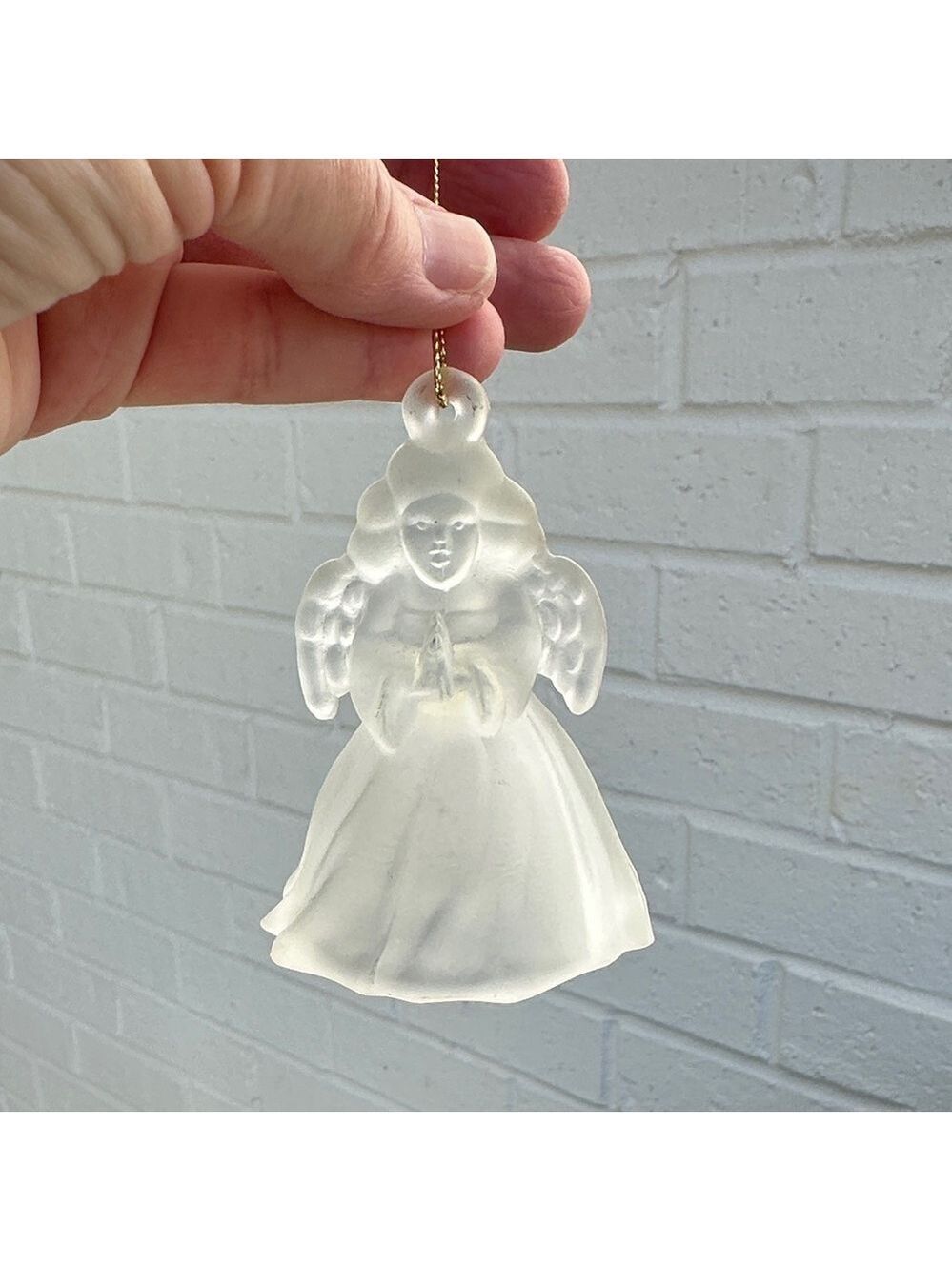 Frosted Glass Angel Bell Ornament with Gold Cord for hanging